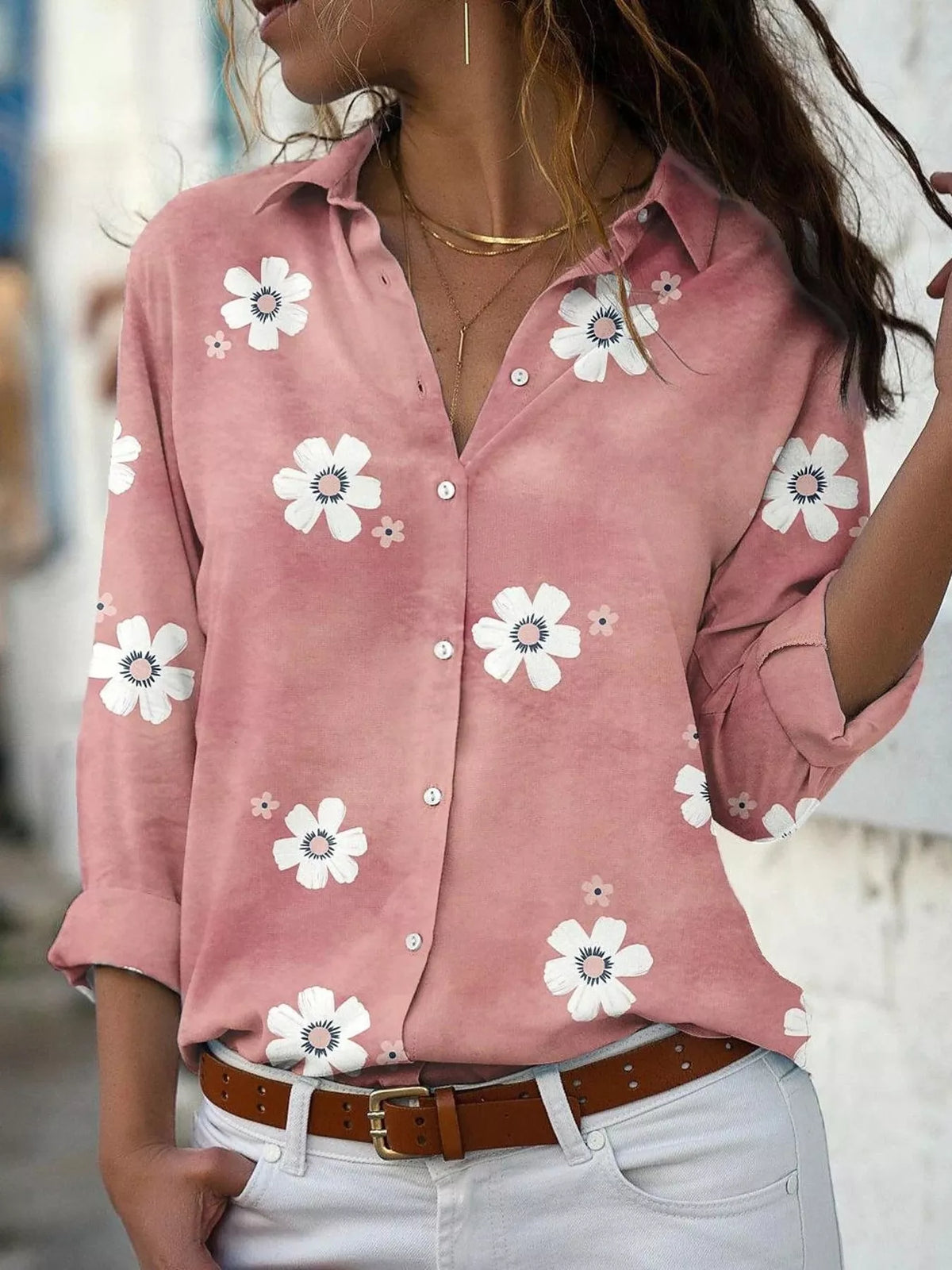 Floral Button-Down Casual Shirt – Plus Size — view 3