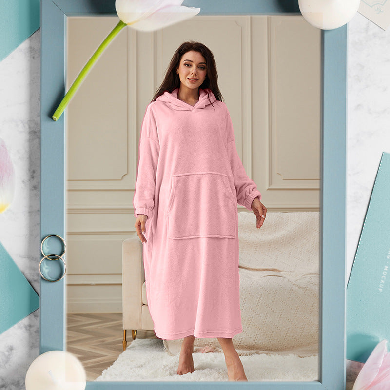 Long Hooded Flannel Lounge Robe – One Size, 11 Colors – view 10