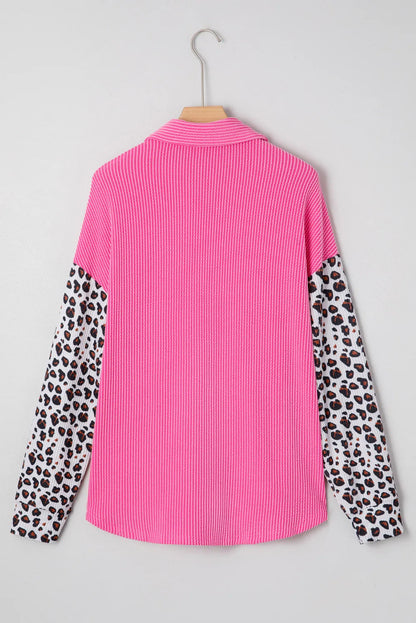 Western Shacket – Women's Leopard Patch Ribbed Knit, Rose – view 6