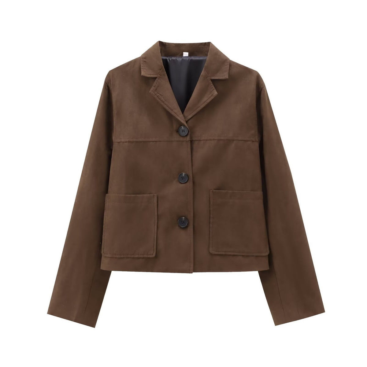Faux Suede Jacket – Women's Boxy Short Shirt Jacket, Brown – view 2