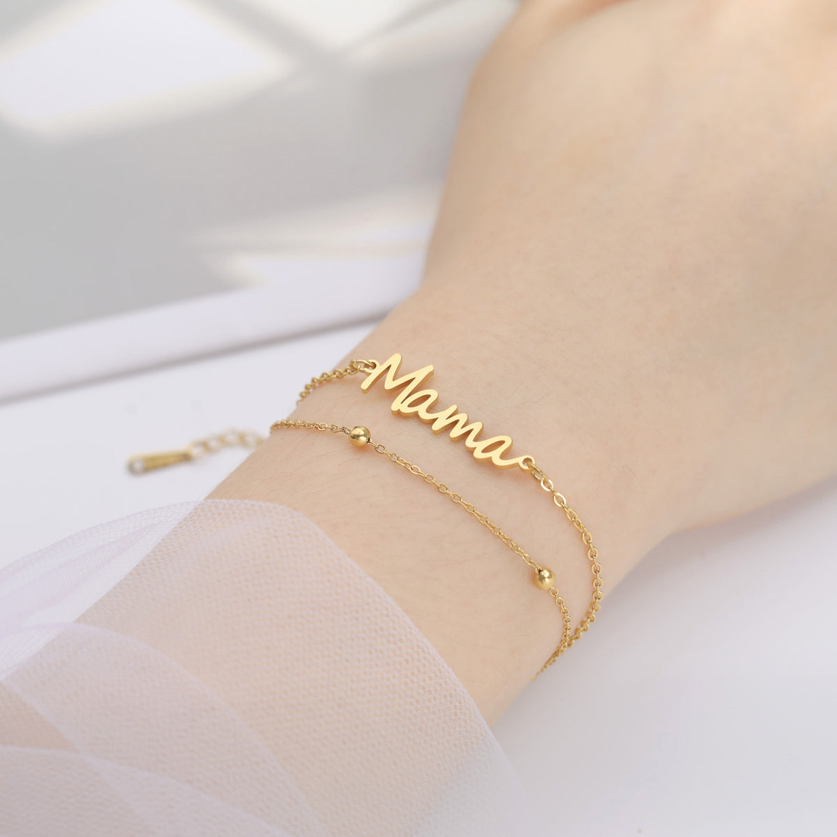 Layered Mama Bracelet – Double Chain Mama Gift – view 8