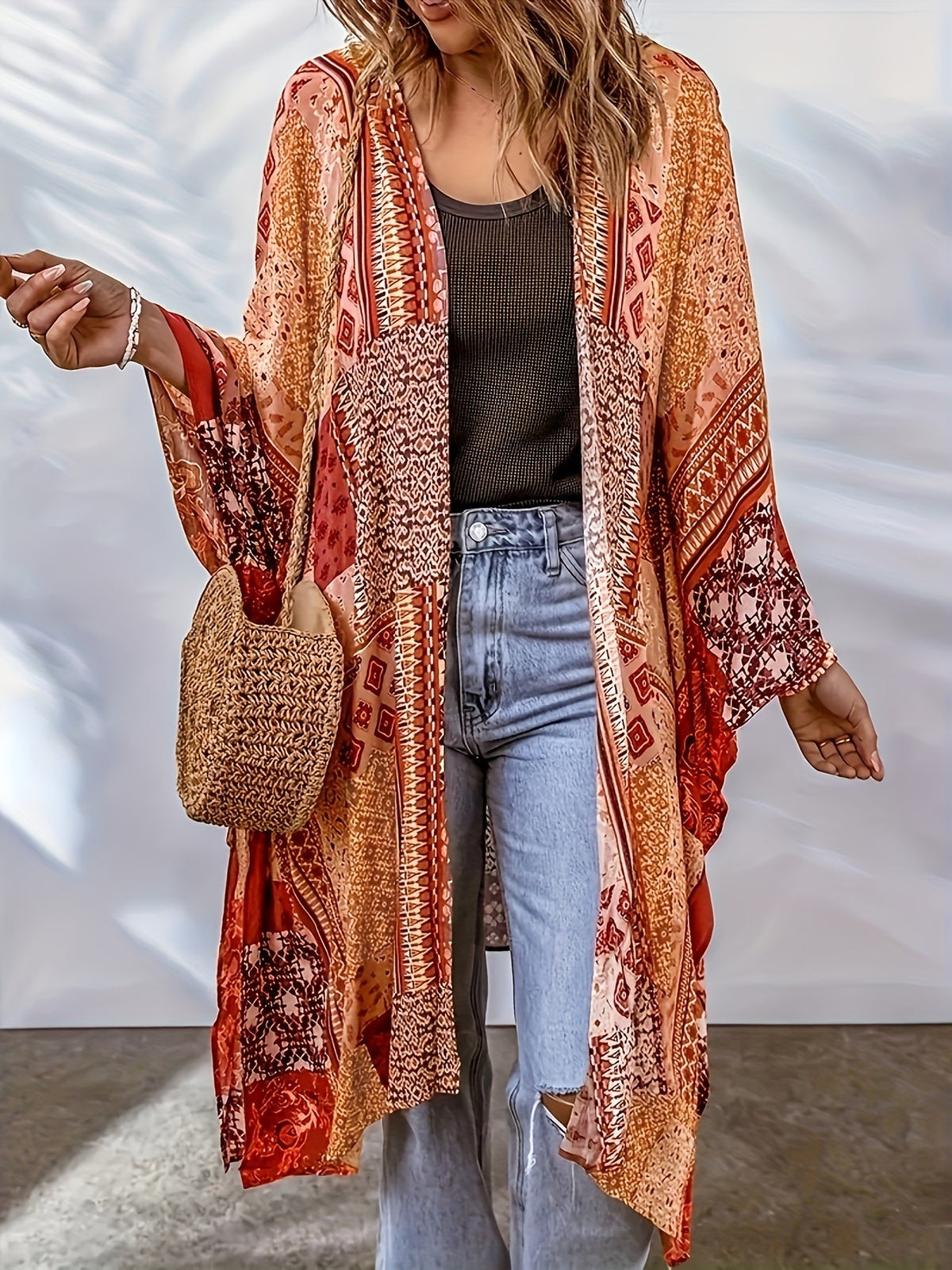 Southwestern-Pattern Cardigan – Women's Batwing Wrap, One Size – view 8