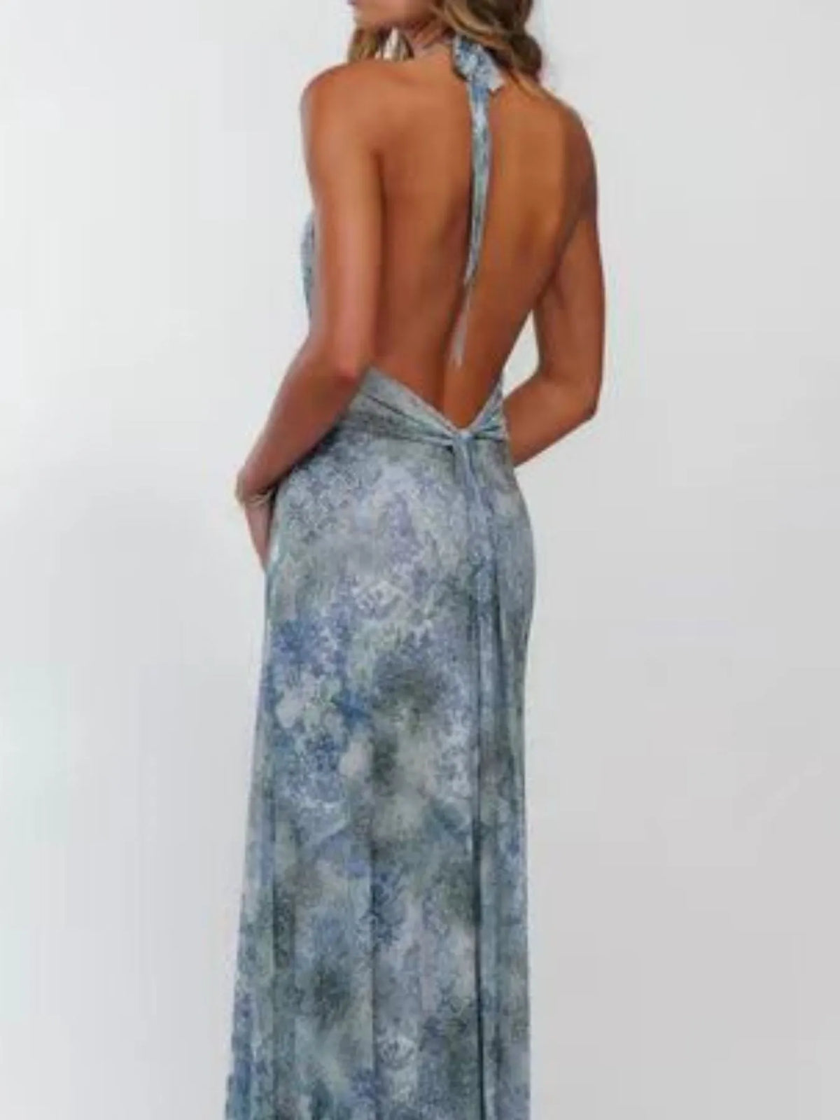 Floral halter deep-V maxi dress — view 19 | Organic Truth