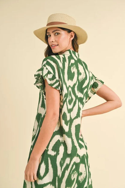 Abstract Print Frill Sleeve Mini Dress — view 3