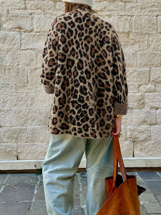 Leopard open casual cardigan — view 2 | Organic Truth