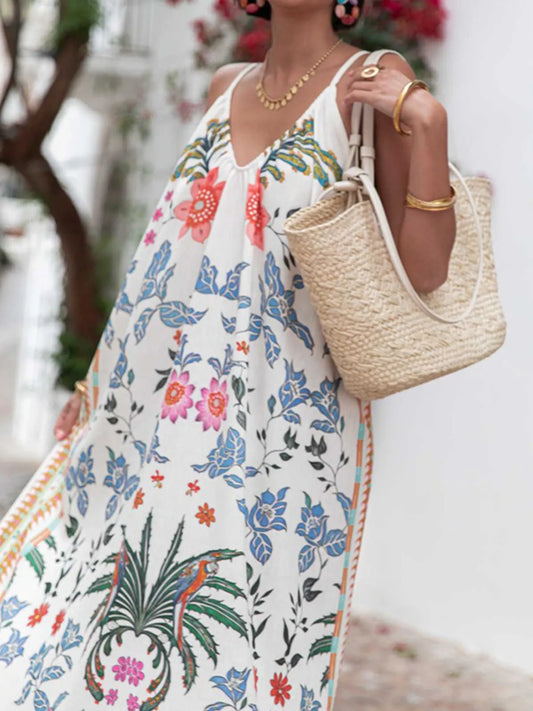 Printed Summer Maxi Dress – V-Neck
