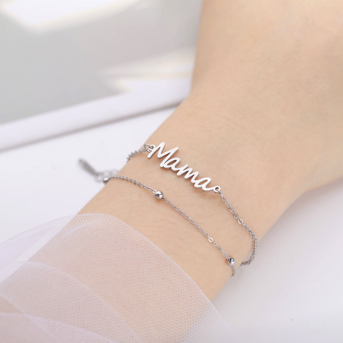 Layered Mama Bracelet – Double Chain Mama Gift – view 4