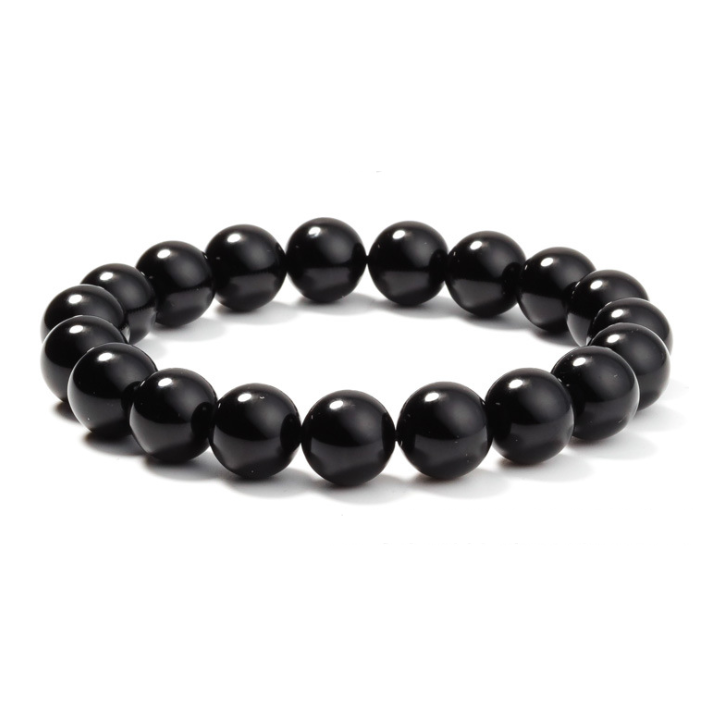 Black agate-look bead bracelet: Black Agate-Look Bead Stretch Bracelet