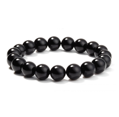 Black agate-look bead bracelet: Black Agate-Look Bead Stretch Bracelet
