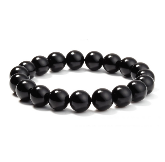 Black agate-look bead bracelet: Black Agate-Look Bead Stretch Bracelet