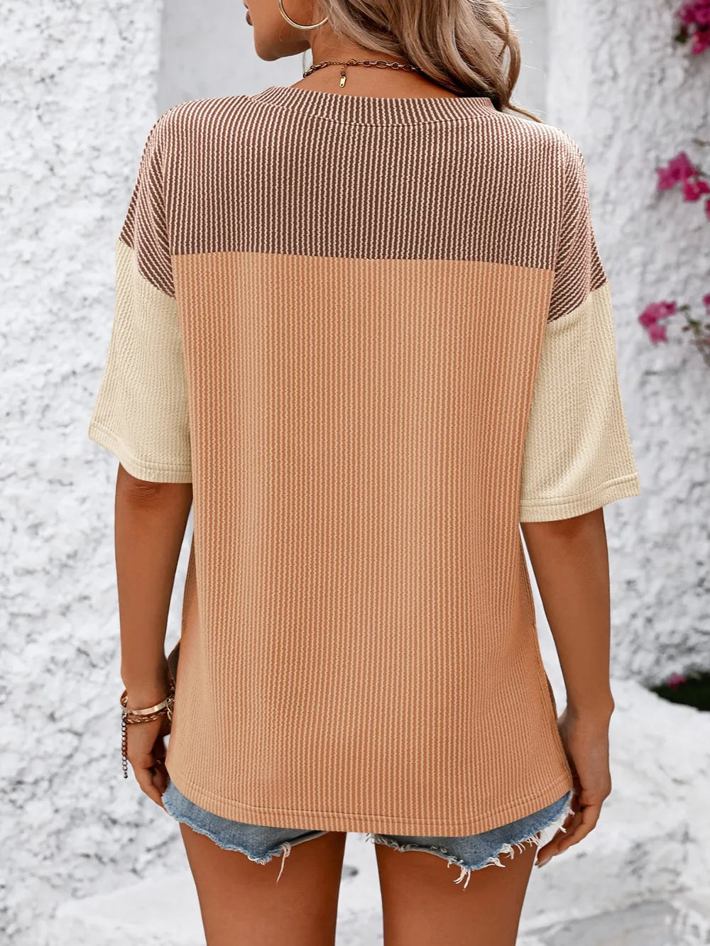 Color-block round-neck half-sleeve tee — view 15 | Organic Truth
