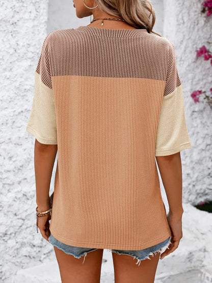Color-block round-neck half-sleeve tee — view 15 | Organic Truth