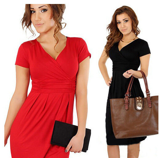Wrap V-Neck Maternity Dress – Short-Sleeve Stretch Knit – view 2