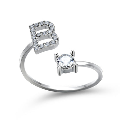Adjustable initial ring – Silver / B