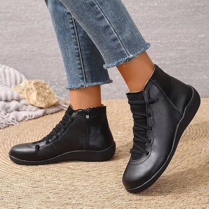 Faux Leather Ankle Boots – Lace-Up — view 4