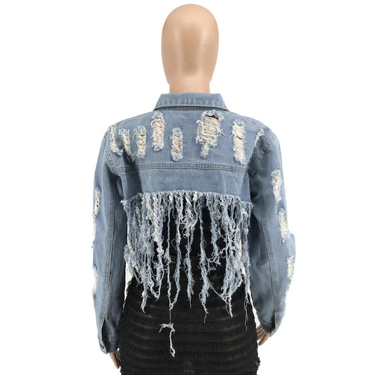 Fringe Denim Jacket – Women's Distressed Western, to 5XL – view 2