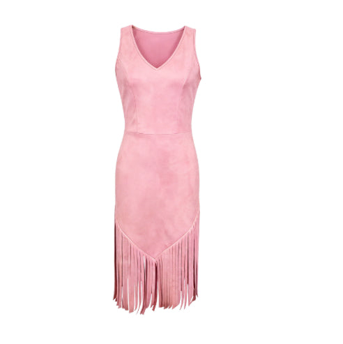 Suede-Look Fringe Midi Dress – Khaki or Pink – view 4