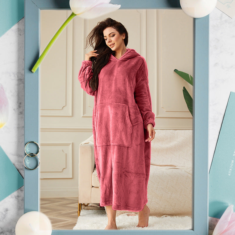 Long Hooded Flannel Lounge Robe – One Size, 11 Colors – view 8