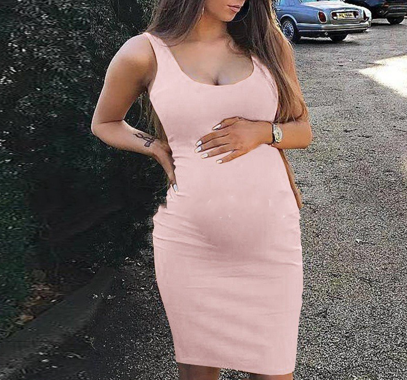 Maternity Bodycon Dress – Sleeveless Ribbed Midi