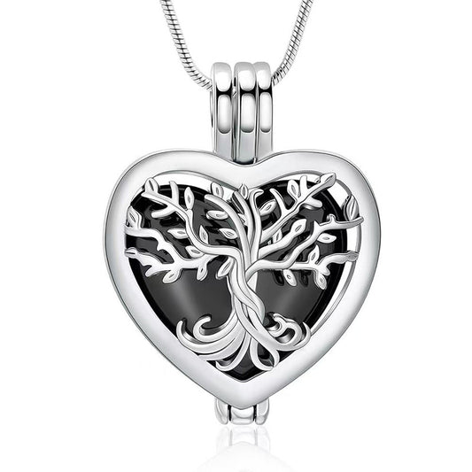 Hollow Heart Urn Necklace – Stainless Steel in Black