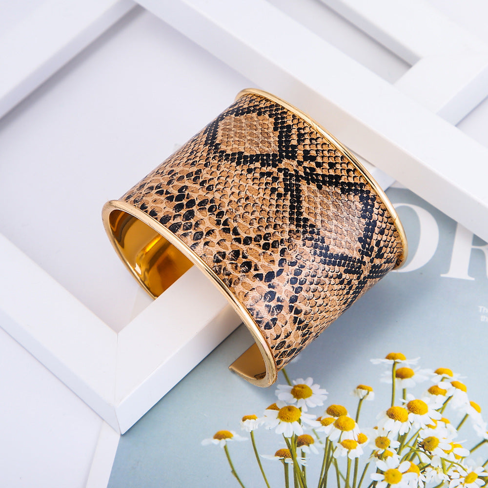 Snake Print Wide Cuff Bracelet – Gold-Tone Edge – view 5