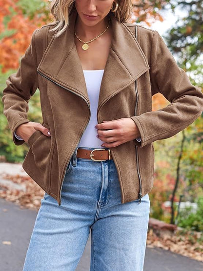Faux Suede Moto Jacket – Women's Wide Lapel, 7 Colors – view 3