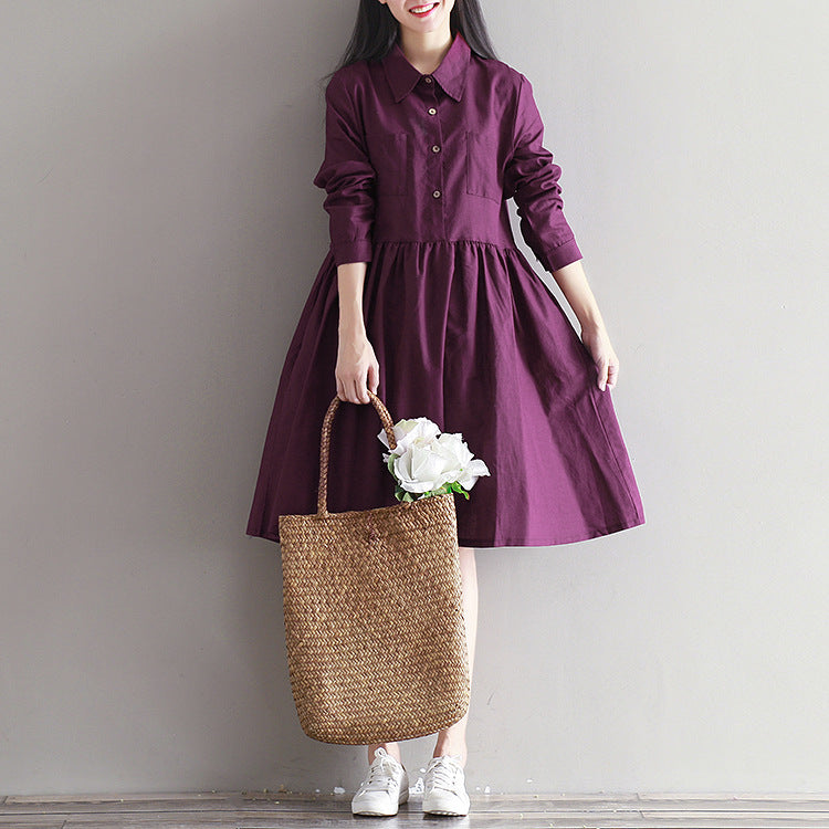 Collared Maternity Shirt Dress – Long-Sleeve Plum Midi