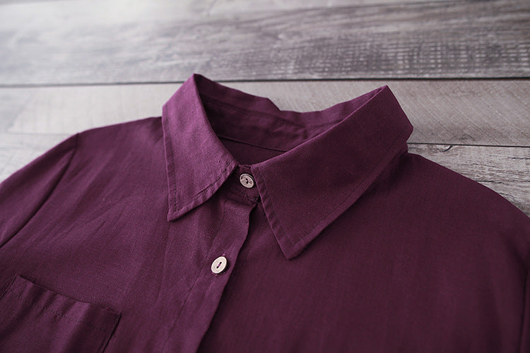 Collared Maternity Shirt Dress – Long-Sleeve Plum Midi – view 3