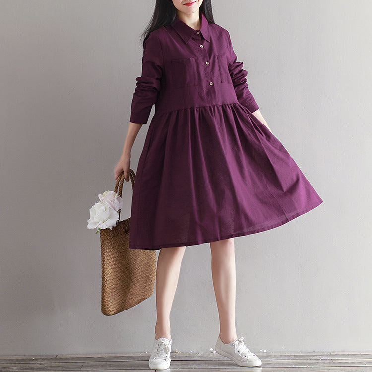 Collared Maternity Shirt Dress – Long-Sleeve Plum Midi – view 5