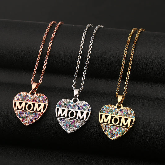 Cubic Zirconia Heart MOM Necklace – Mama Gift