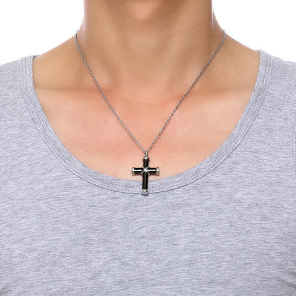 Cross Urn Necklace – Black Titanium Steel – detail view 3