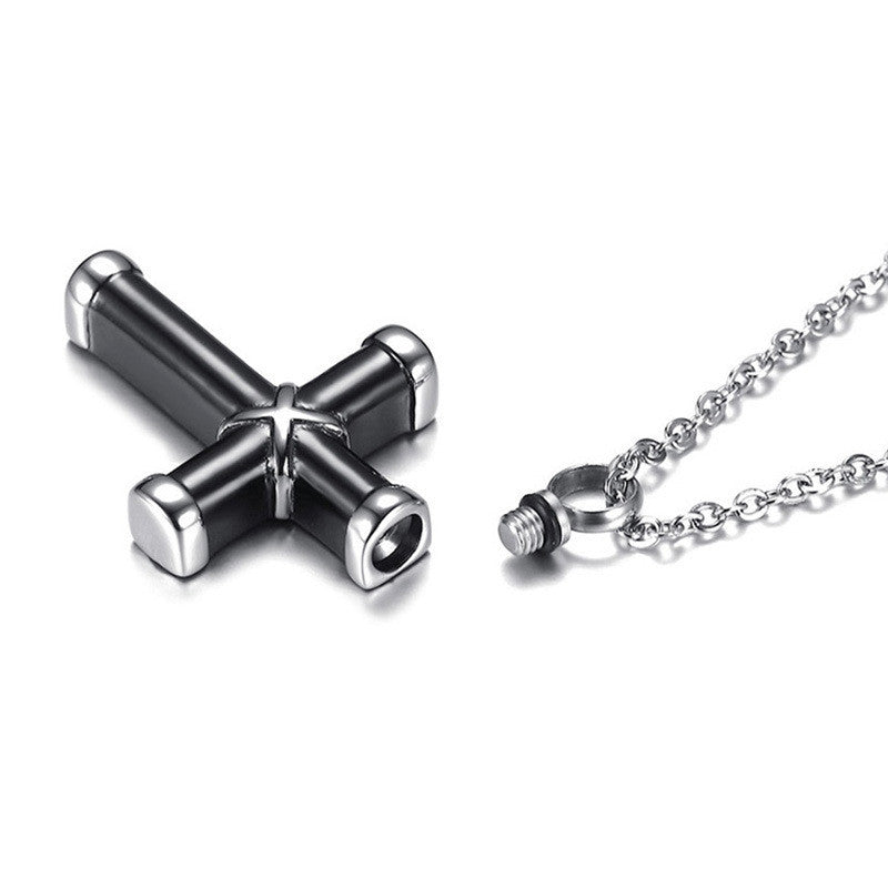 Cross Urn Necklace – Black Titanium Steel – detail view 4