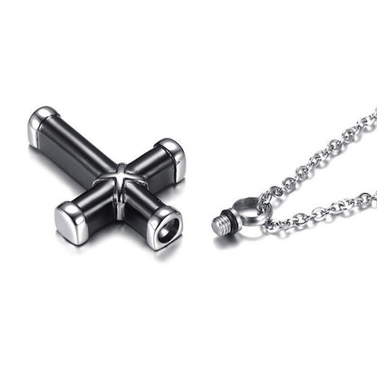 Cross Urn Necklace – Black Titanium Steel – detail view 4