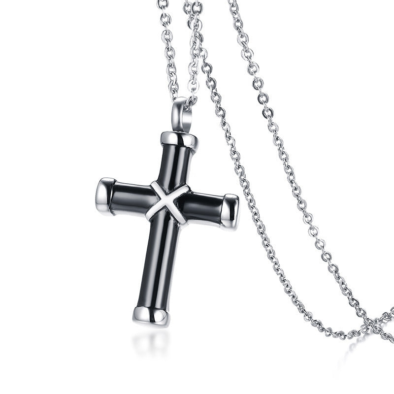 Cross Urn Necklace – Black Titanium Steel in 60 cm chain, 2.4 mm, 50 cm chain, 2 mm