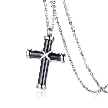 Cross Urn Necklace – Black Titanium Steel in 60 cm chain, 2.4 mm, 50 cm chain, 2 mm