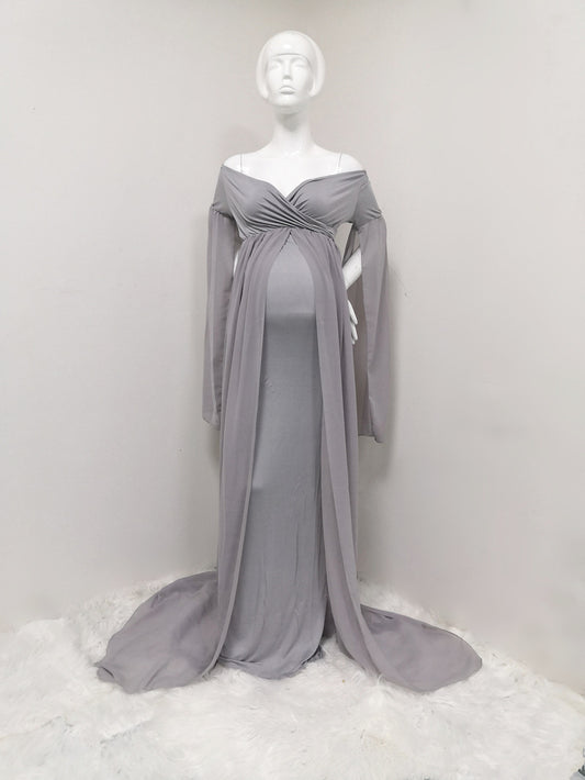 Chiffon Cape Maternity Gown – Off-Shoulder Photoshoot Maxi – view 2