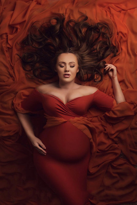 Chiffon Cape Maternity Gown – Off-Shoulder Photoshoot Maxi – view 3