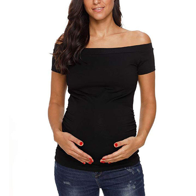 Off-Shoulder Ruched Maternity Top – Short-Sleeve Tee – view 3