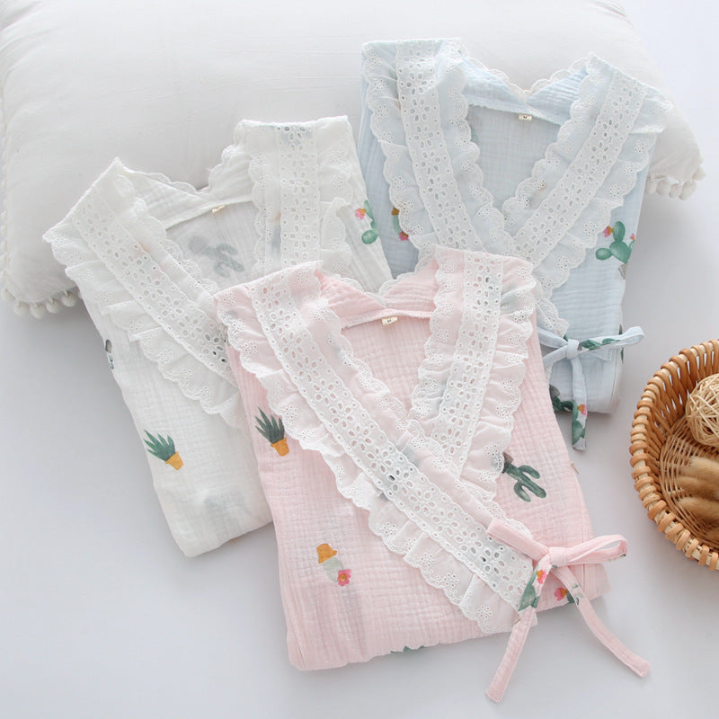 Postpartum Lounge Set – Crossover Nursing Kimono, Cotton – view 3