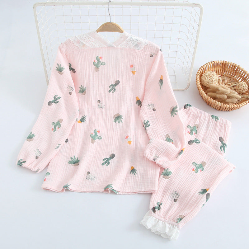Postpartum Lounge Set – Crossover Nursing Kimono, Cotton – Pink