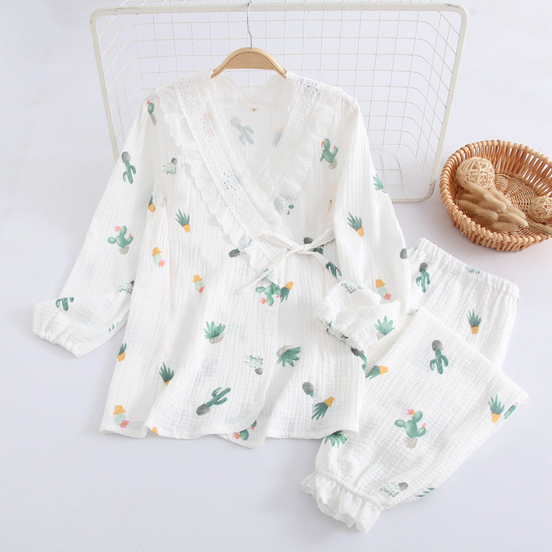 Postpartum Lounge Set – Crossover Nursing Kimono, Cotton – view 7
