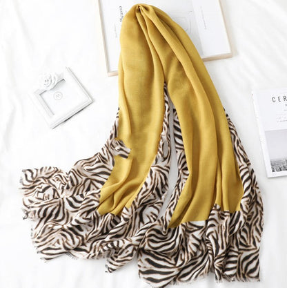 Animal-Print Border Scarf – 35 × 71 in