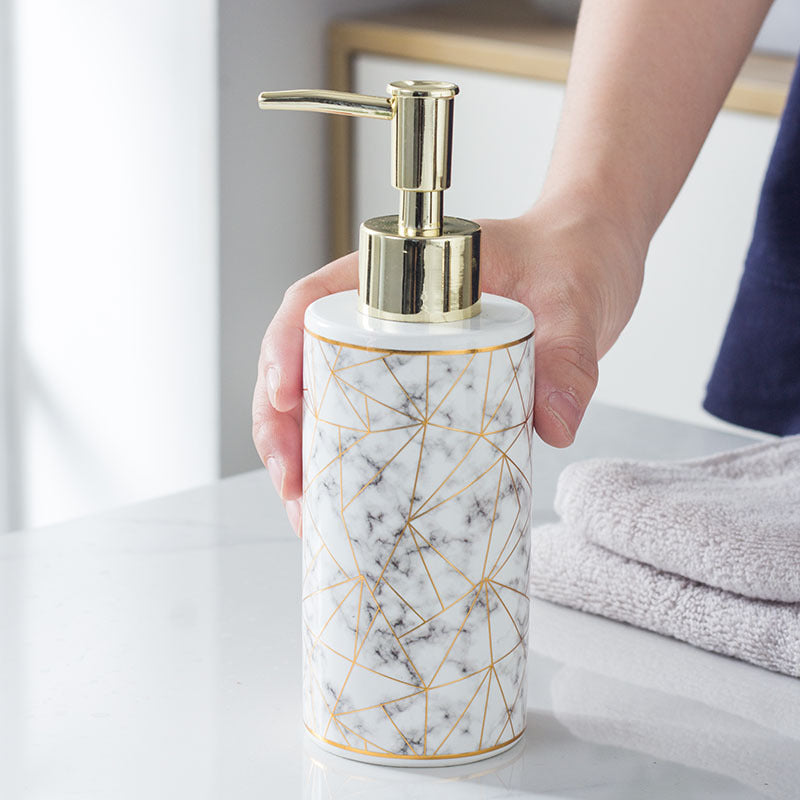 Marble Ceramic Soap Dispenser – Golden Line Detail – view 4