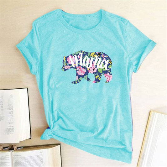 Mama Bear Shirt – Floral Bear Graphic Tee, 13 Colors