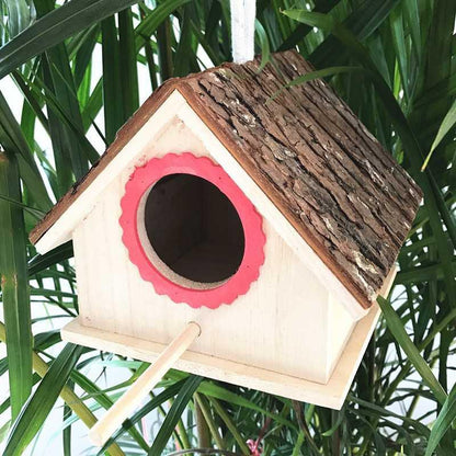 Wooden Bird House with Bark Roof – view 4