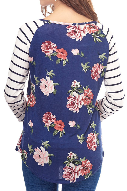 Floral Raglan Nursing Top – Striped Long-Sleeve Maternity Tee – view 2