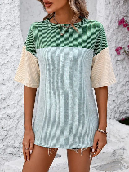 Color-block round-neck half-sleeve tee — view 10 | Organic Truth