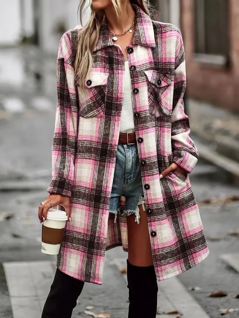 Plaid Western Shacket – Women's Long Shirt Jacket, to 5XL