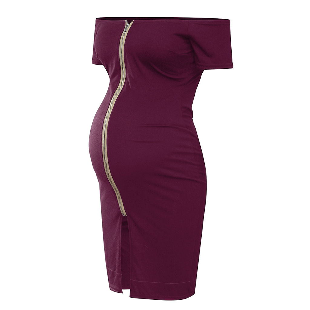 Off-Shoulder Bodycon Maternity Dress – Back-Zip Party Dress – view 4