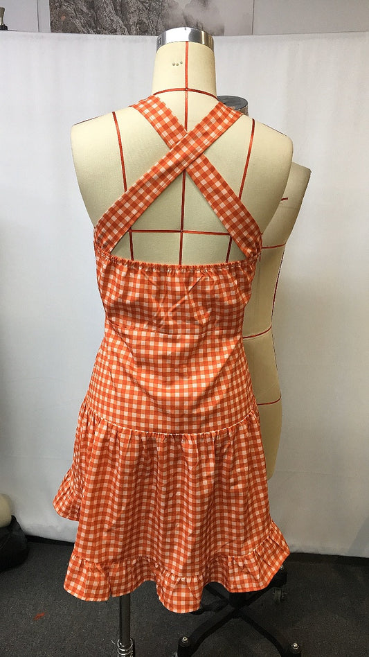 Western Plaid Mini Dress – Women's Sleeveless V-Neck – view 3